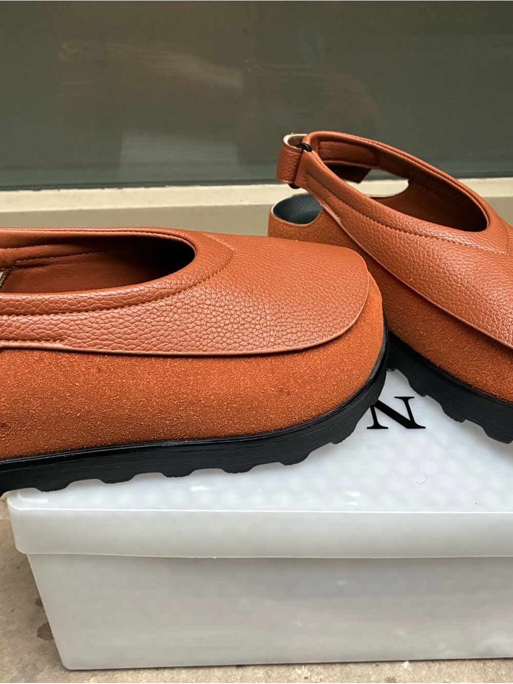 Women’s Orange Slingback Clog Mules — Textured Leather & Suede